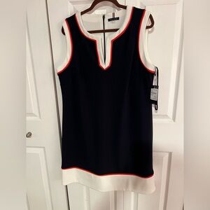 Tommy Hilfiger Navy and White Sleeveless Dress with Red Trim